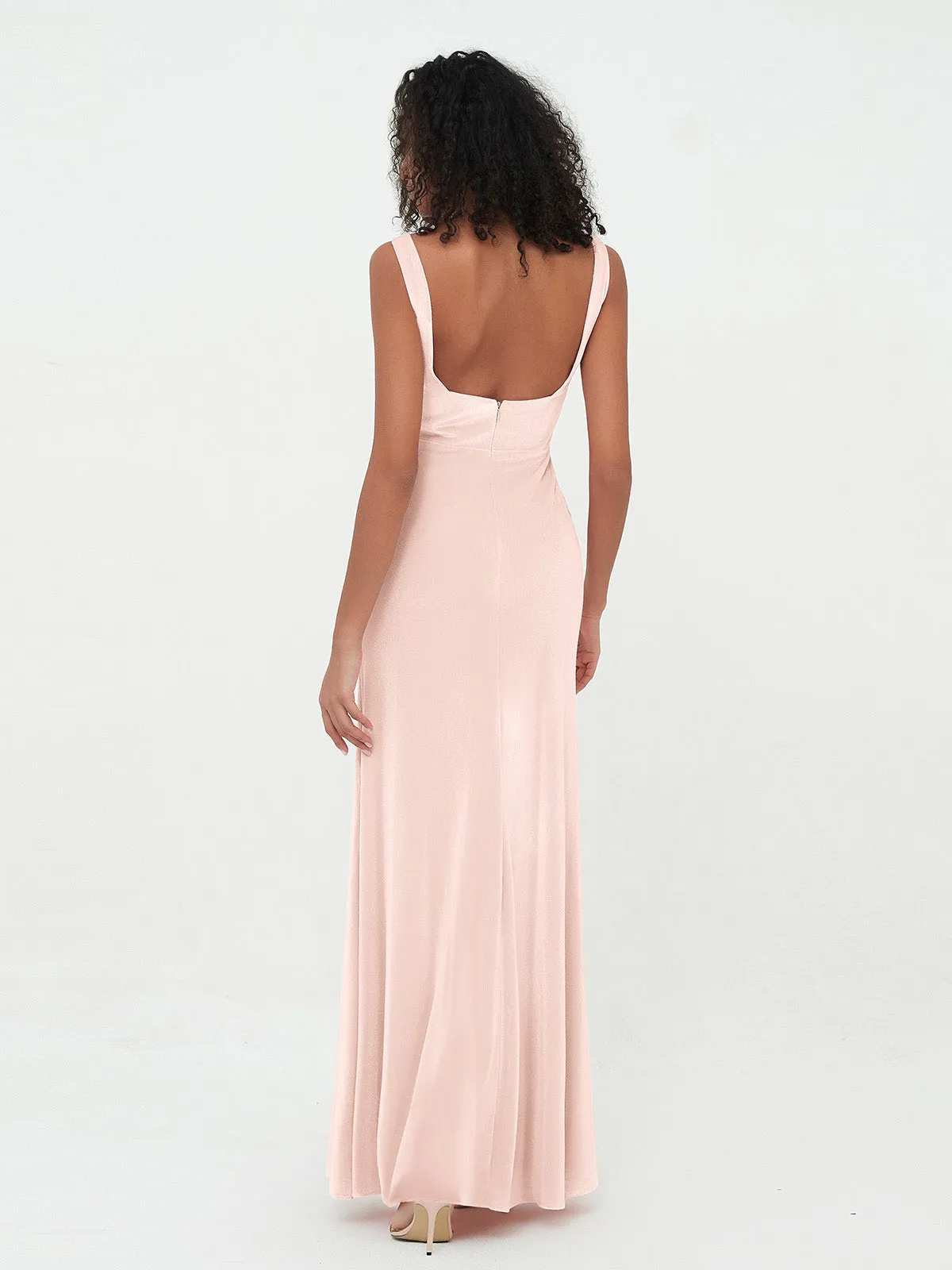 Bateau Neck Mermaid Long Velvet Dresses Pearl Pink