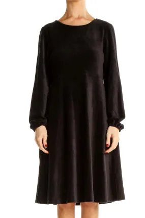 Black Elegant Long Sleeve Midi Dress