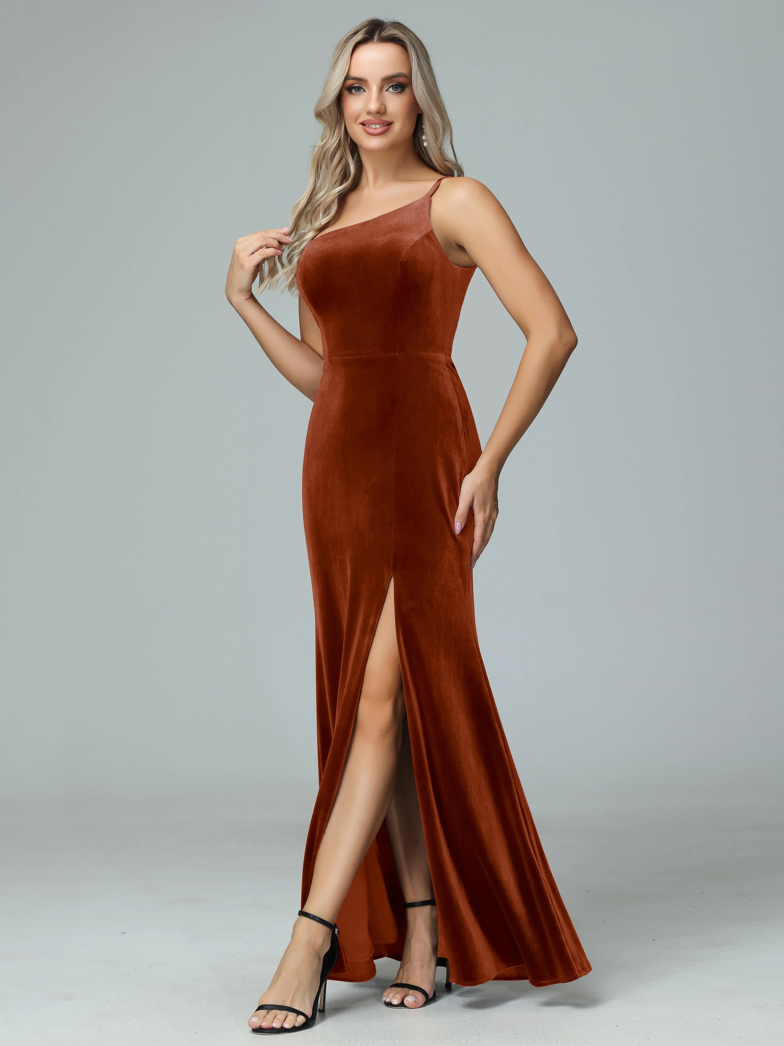 Charming One Shoulder Velvet Bridesmaid Dresses