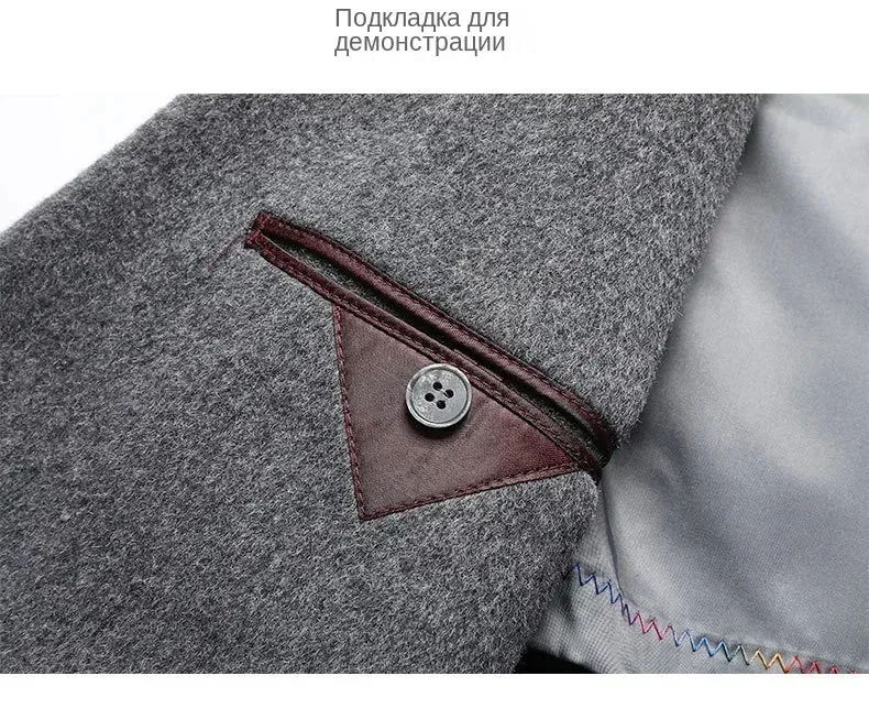 Doppelseitiger Wollmantel aus 100 % Wolle, mittlere und lange Winterwolljacke für Herren mittleren Alters und junger Trenchcoat aus Wolle