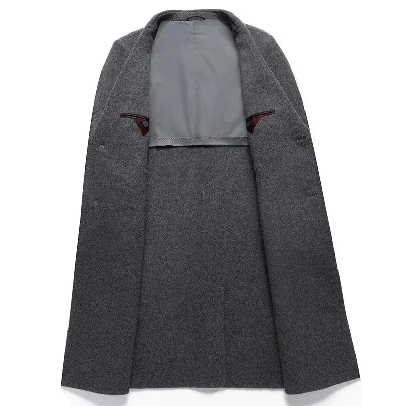 Doppelseitiger Wollmantel aus 100 % Wolle, mittlere und lange Winterwolljacke für Herren mittleren Alters und junger Trenchcoat aus Wolle