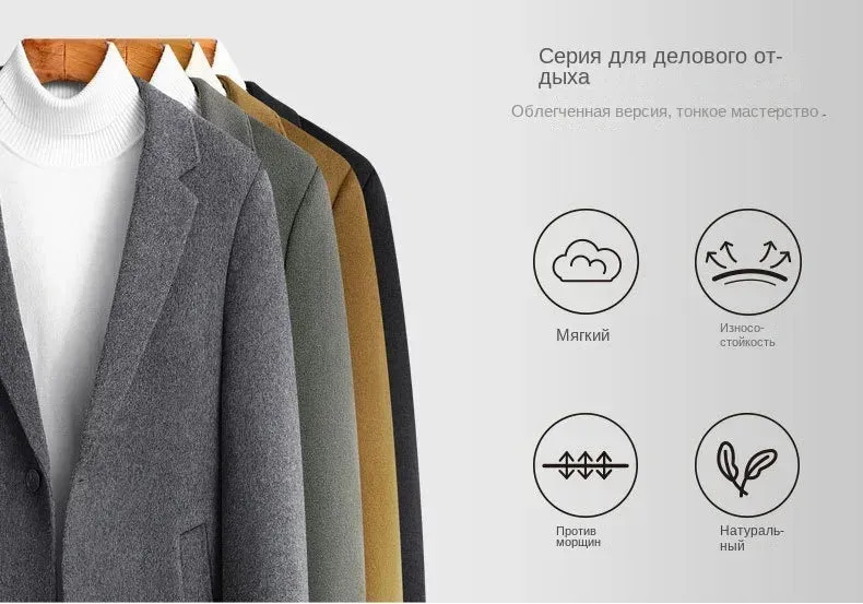 Doppelseitiger Wollmantel aus 100 % Wolle, mittlere und lange Winterwolljacke für Herren mittleren Alters und junger Trenchcoat aus Wolle