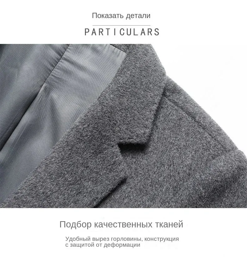 Doppelseitiger Wollmantel aus 100 % Wolle, mittlere und lange Winterwolljacke für Herren mittleren Alters und junger Trenchcoat aus Wolle