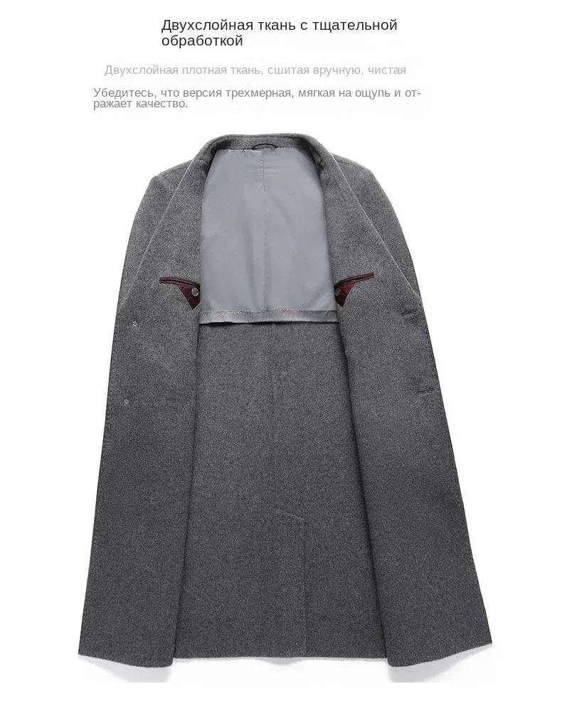 Doppelseitiger Wollmantel aus 100 % Wolle, mittlere und lange Winterwolljacke für Herren mittleren Alters und junger Trenchcoat aus Wolle