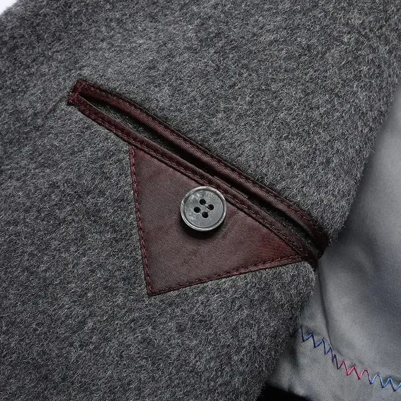 Doppelseitiger Wollmantel aus 100 % Wolle, mittlere und lange Winterwolljacke für Herren mittleren Alters und junger Trenchcoat aus Wolle