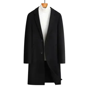 Doppelseitiger Wollmantel aus 100 % Wolle, mittlere und lange Winterwolljacke für Herren mittleren Alters und junger Trenchcoat aus Wolle