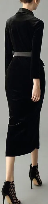 Double-Breasted Velvet Suit-Dress, Black