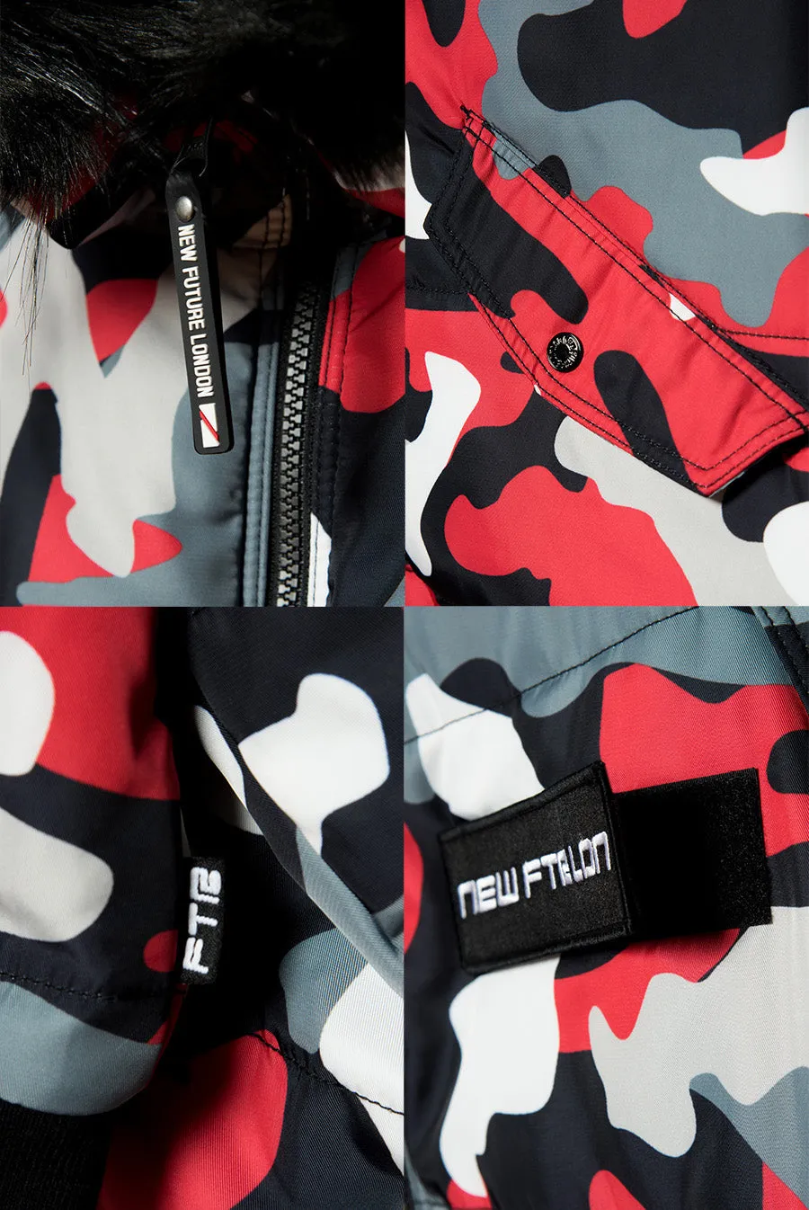 Fur Hood Bomber Jacket (Camo Red)