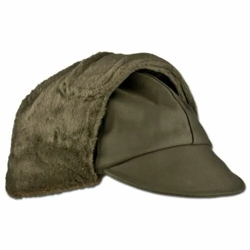 GERMAN MILITARY ISSUE ARMY WINTER PILE CAP/HAT EAR FLAPS OD GREEN SZ 58 NEW