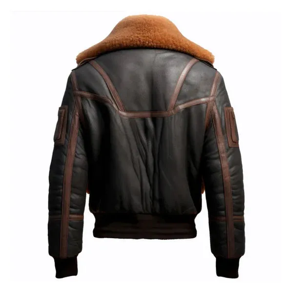 Men's Brown B3 Aviation Faux Shearling Bomber Leather Jacket