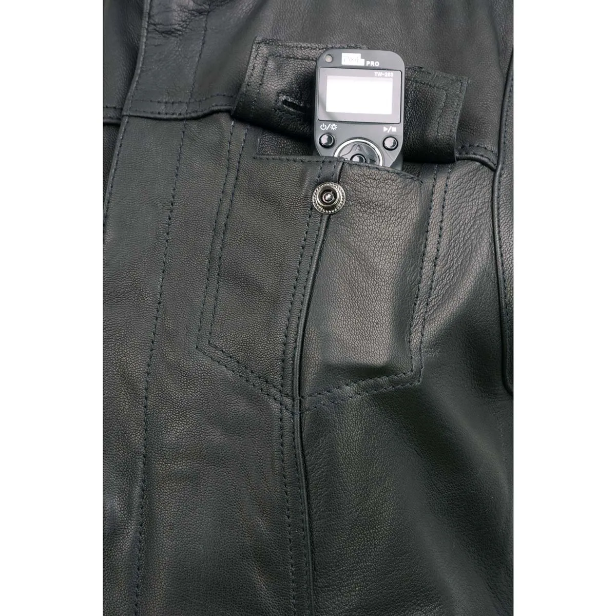 MLL4512 Womens Black Leather 'Lashes' Club Style Motorcycle Rider Vest W/ Concealed Dual Closure
