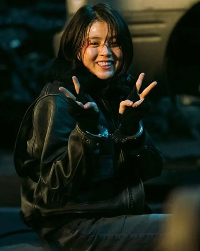 My Name Han Sohee Leather Jacket with Fur Collar