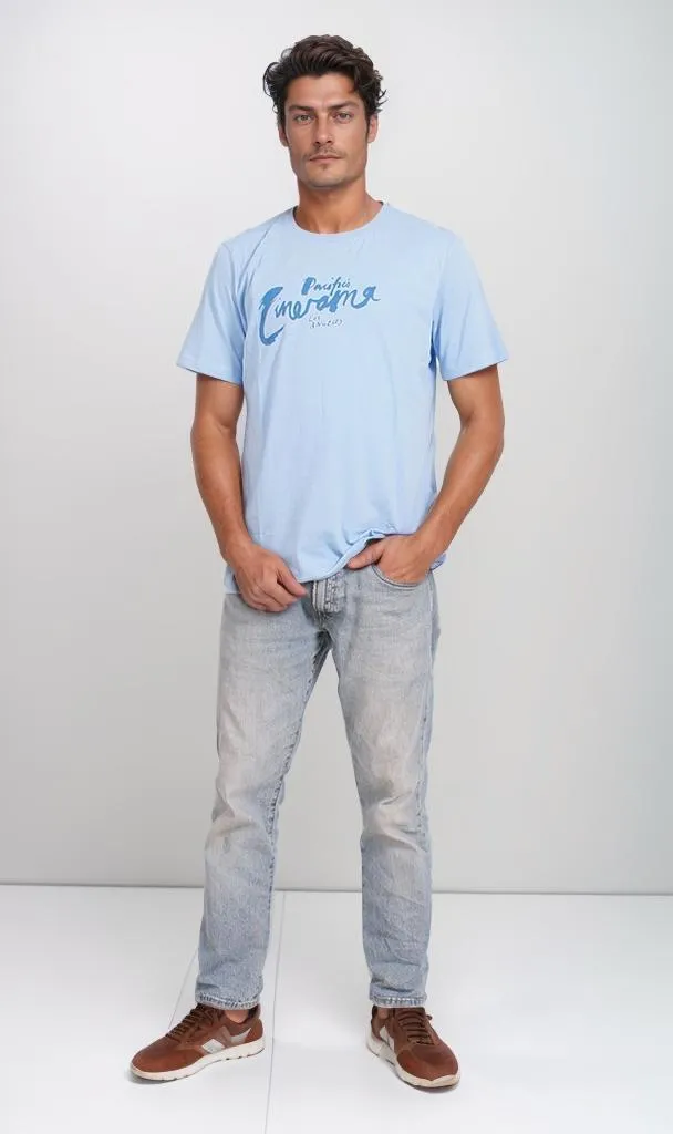 O203115 - Graphic Cotton T-Shirt  Light Blue