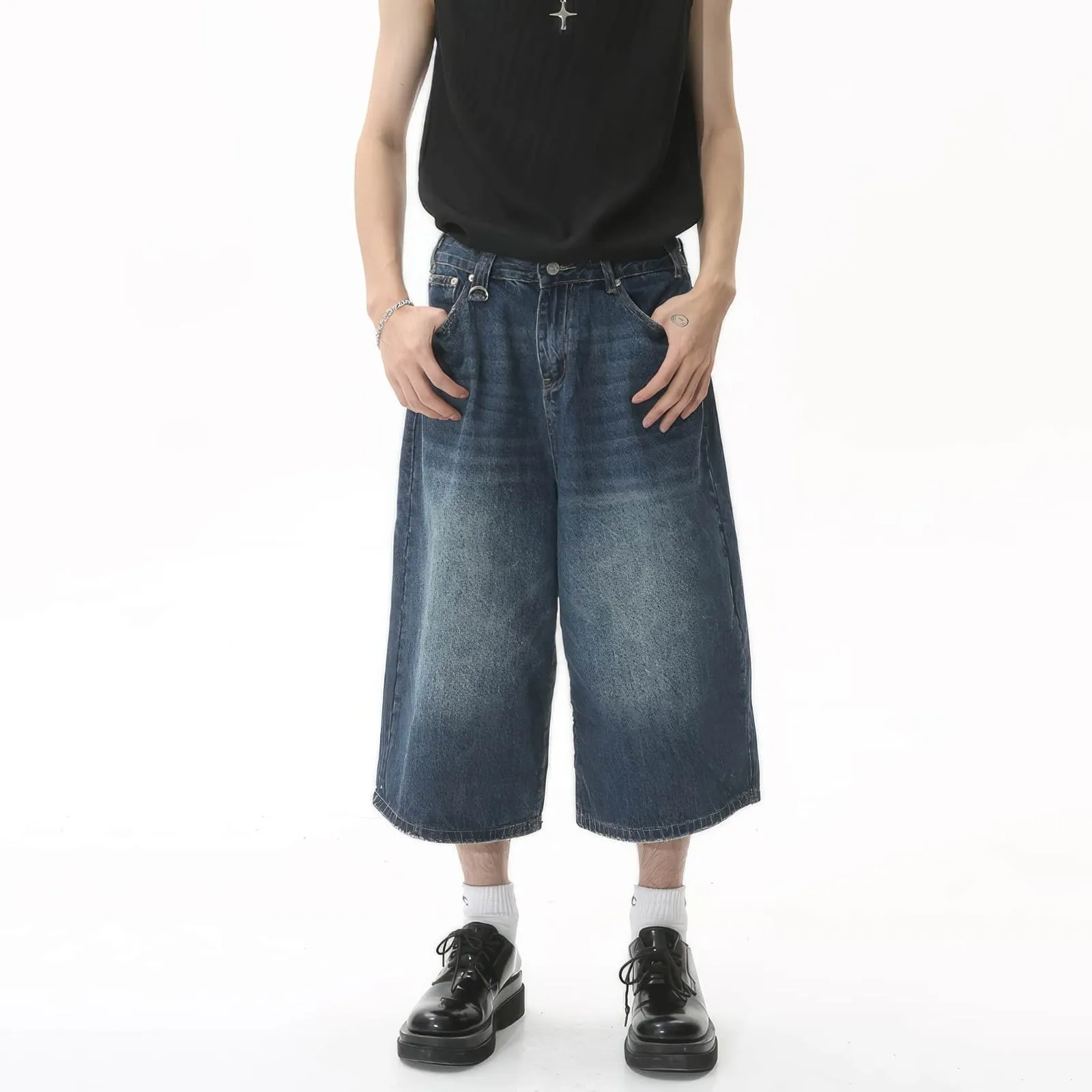 Retro Distressed Hip-Hop Denim Baggy Shorts