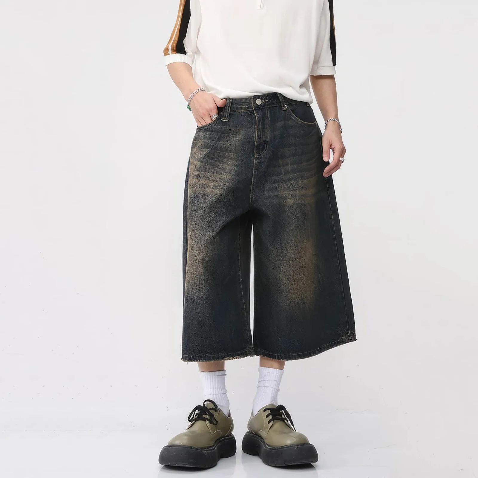 Retro Distressed Hip-Hop Denim Baggy Shorts