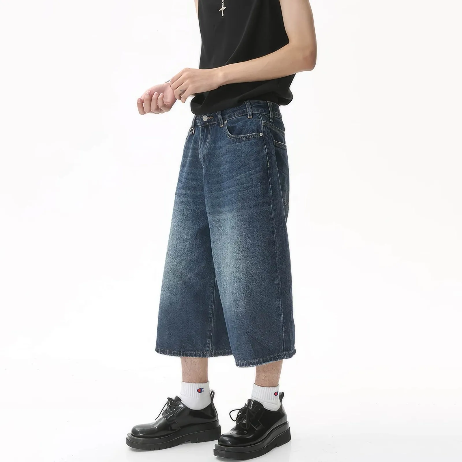 Retro Distressed Hip-Hop Denim Baggy Shorts