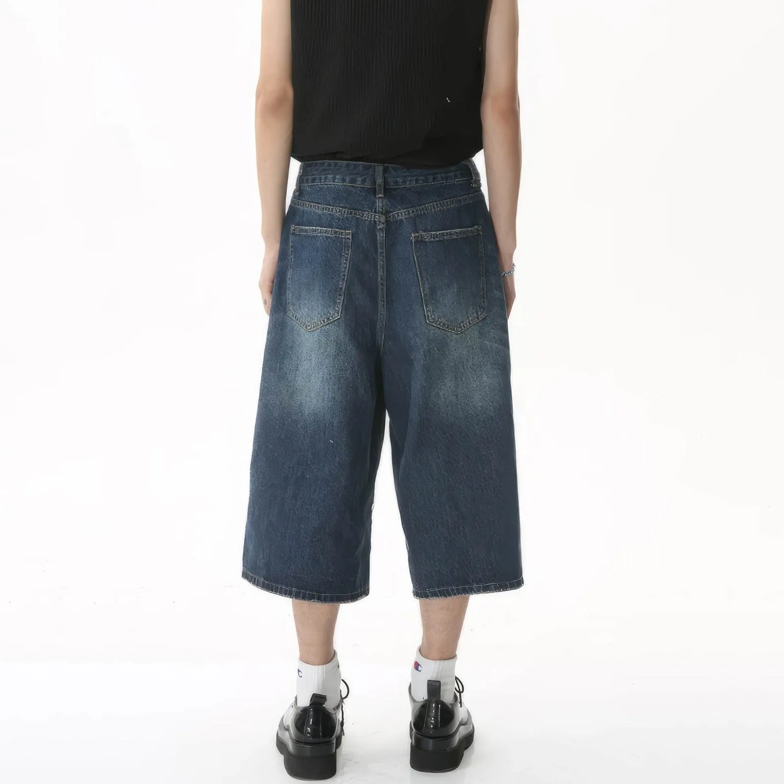 Retro Distressed Hip-Hop Denim Baggy Shorts