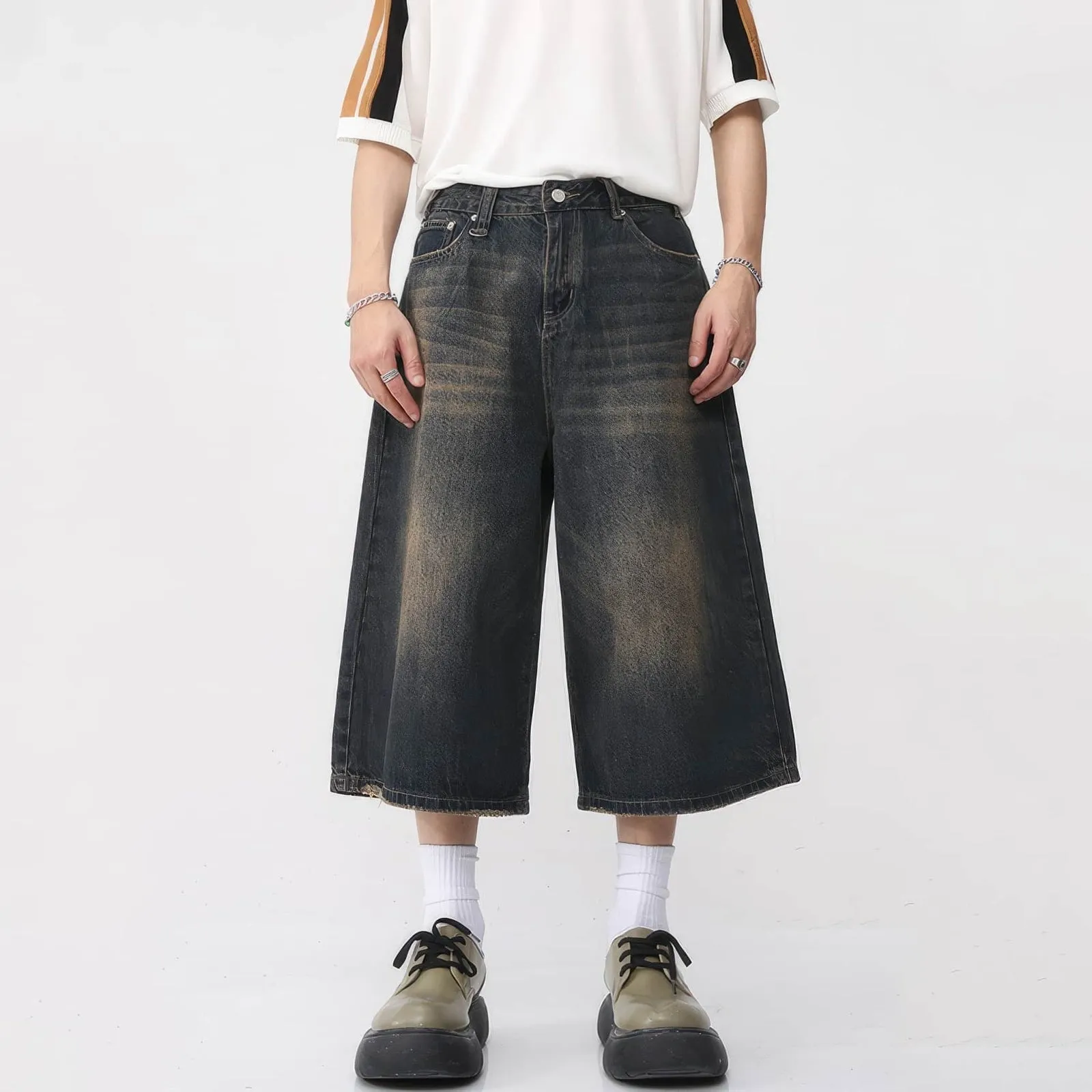 Retro Distressed Hip-Hop Denim Baggy Shorts