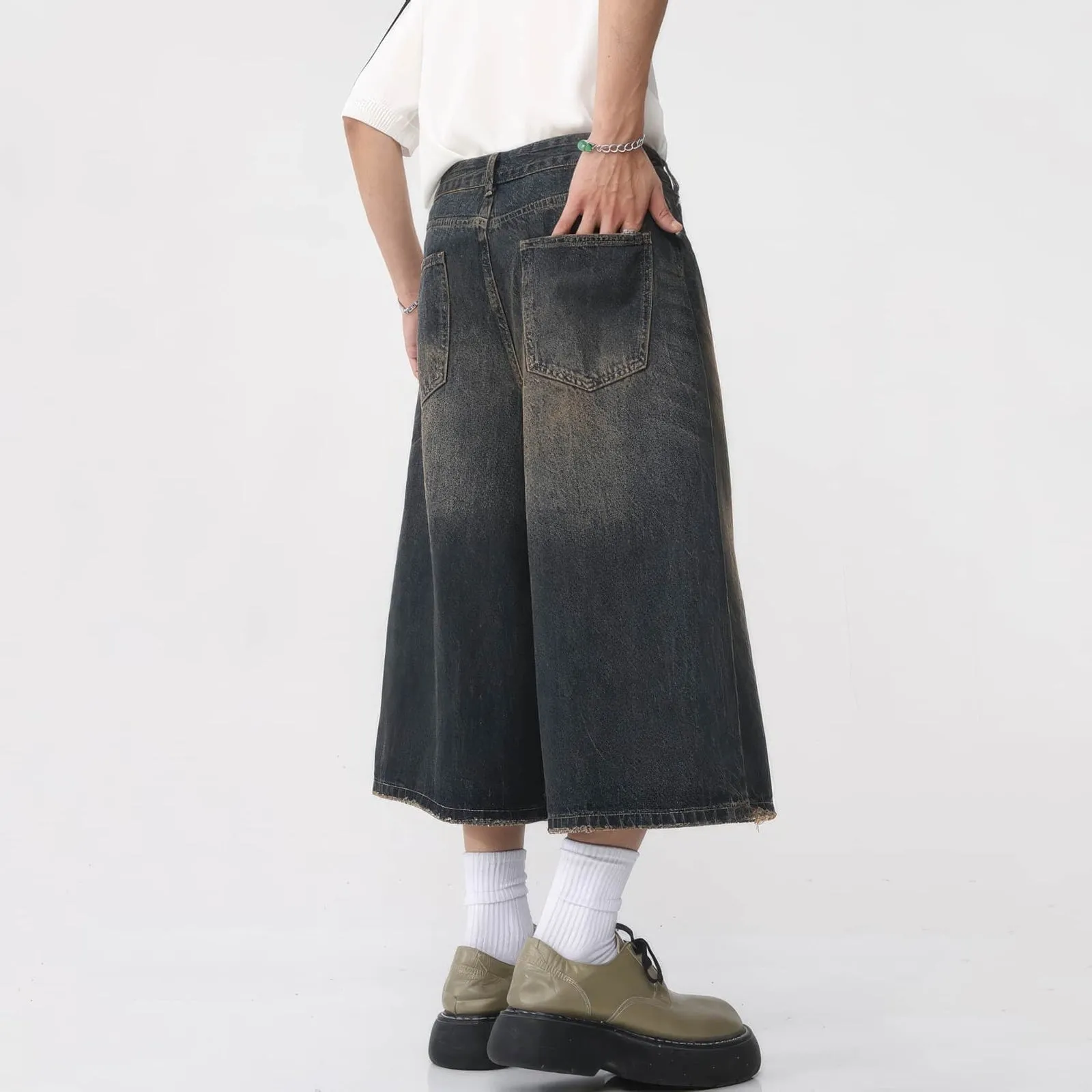 Retro Distressed Hip-Hop Denim Baggy Shorts
