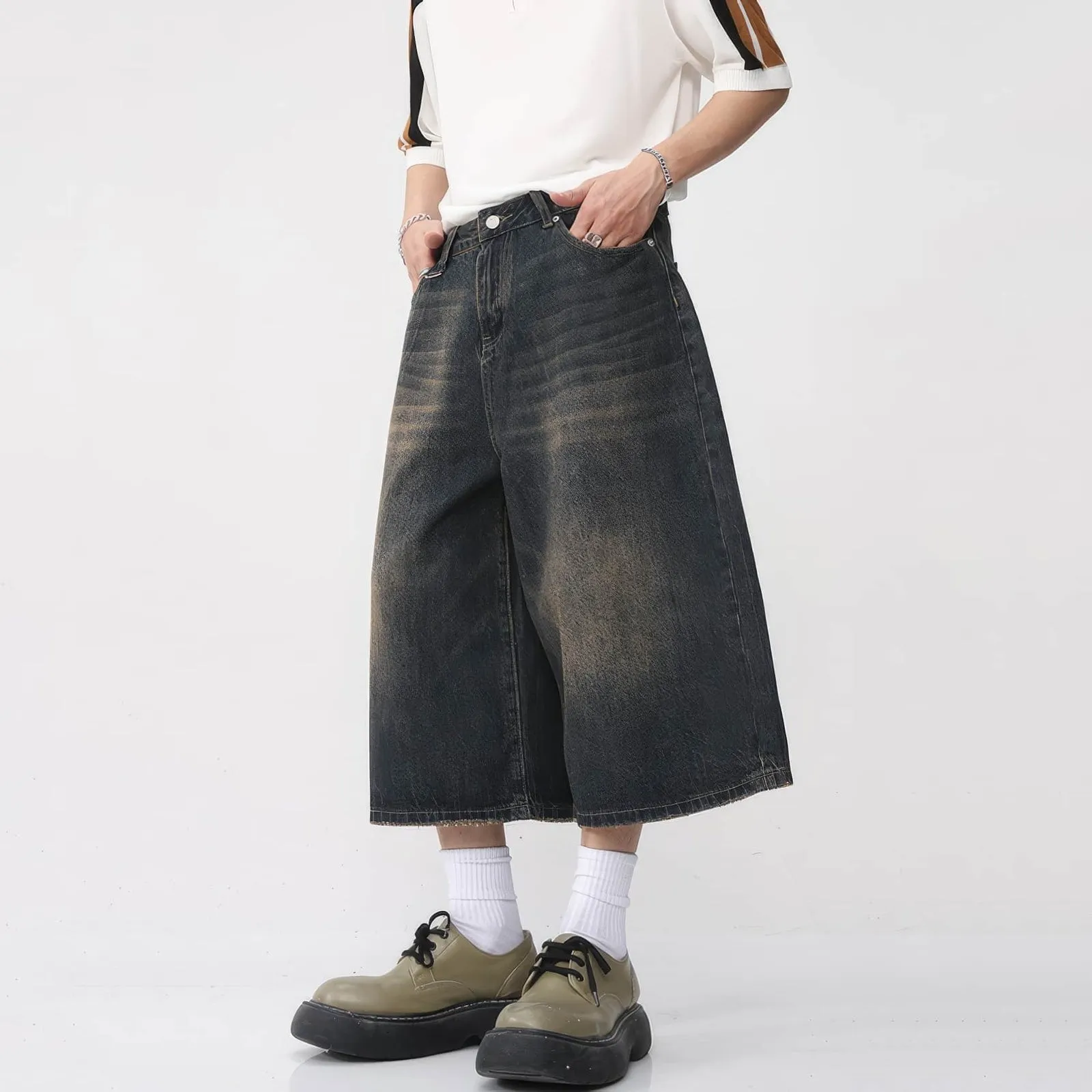 Retro Distressed Hip-Hop Denim Baggy Shorts