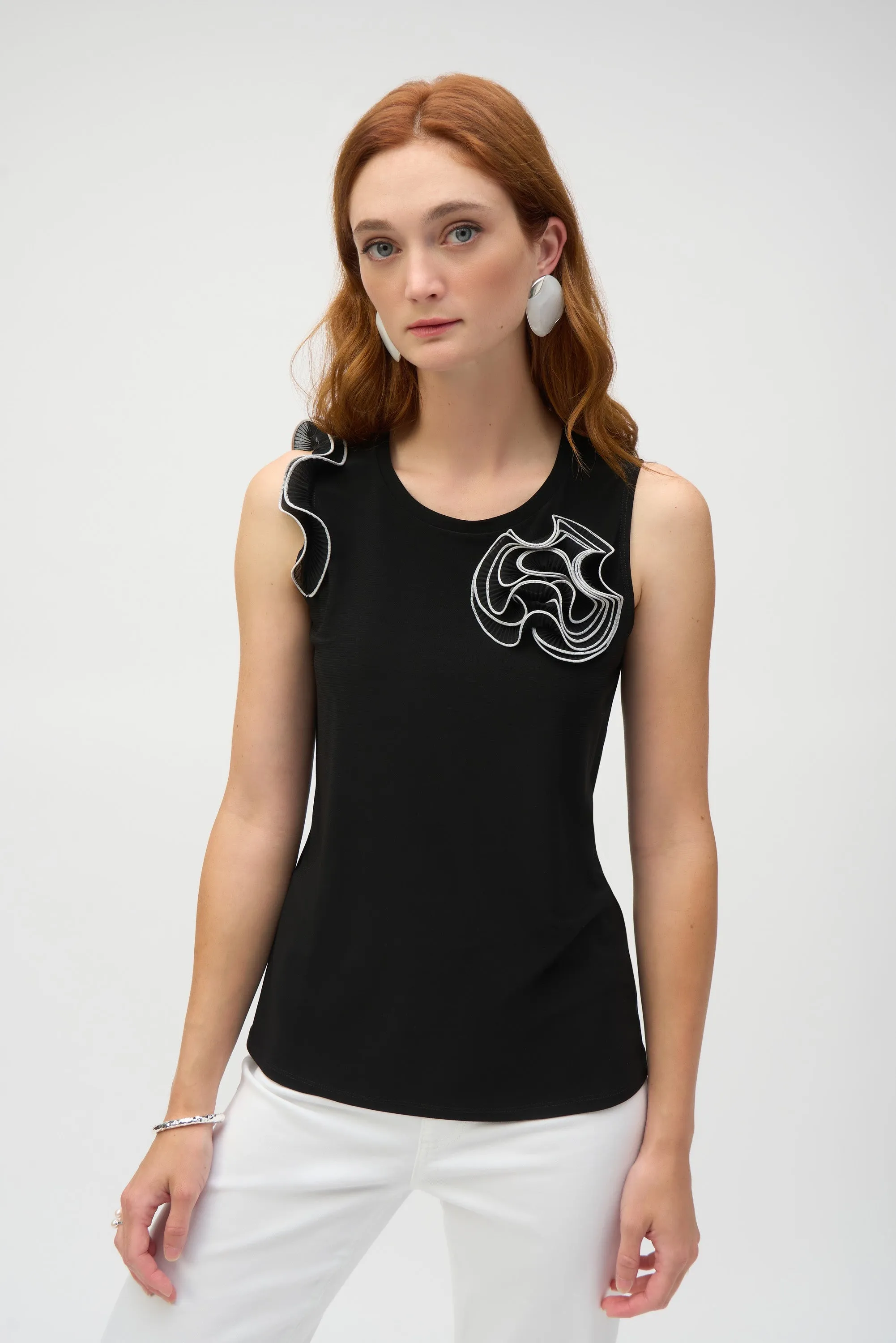 Silky Knit and Chiffon Fitted Top