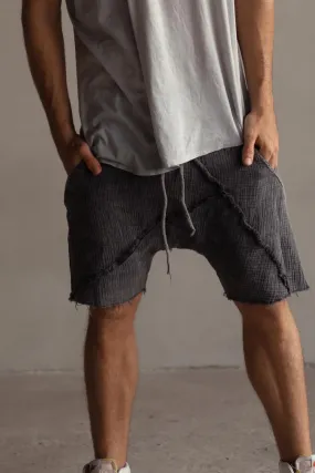 STONEWASHED DROP CROTCH SHORTS