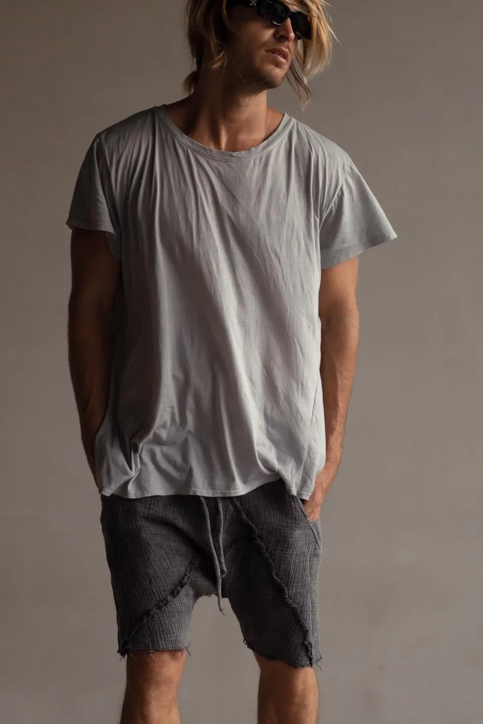 STONEWASHED DROP CROTCH SHORTS