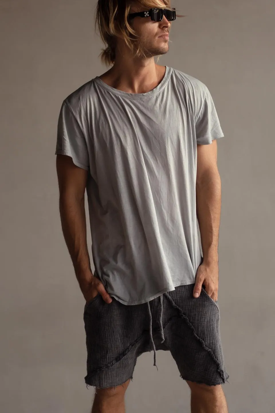 STONEWASHED DROP CROTCH SHORTS