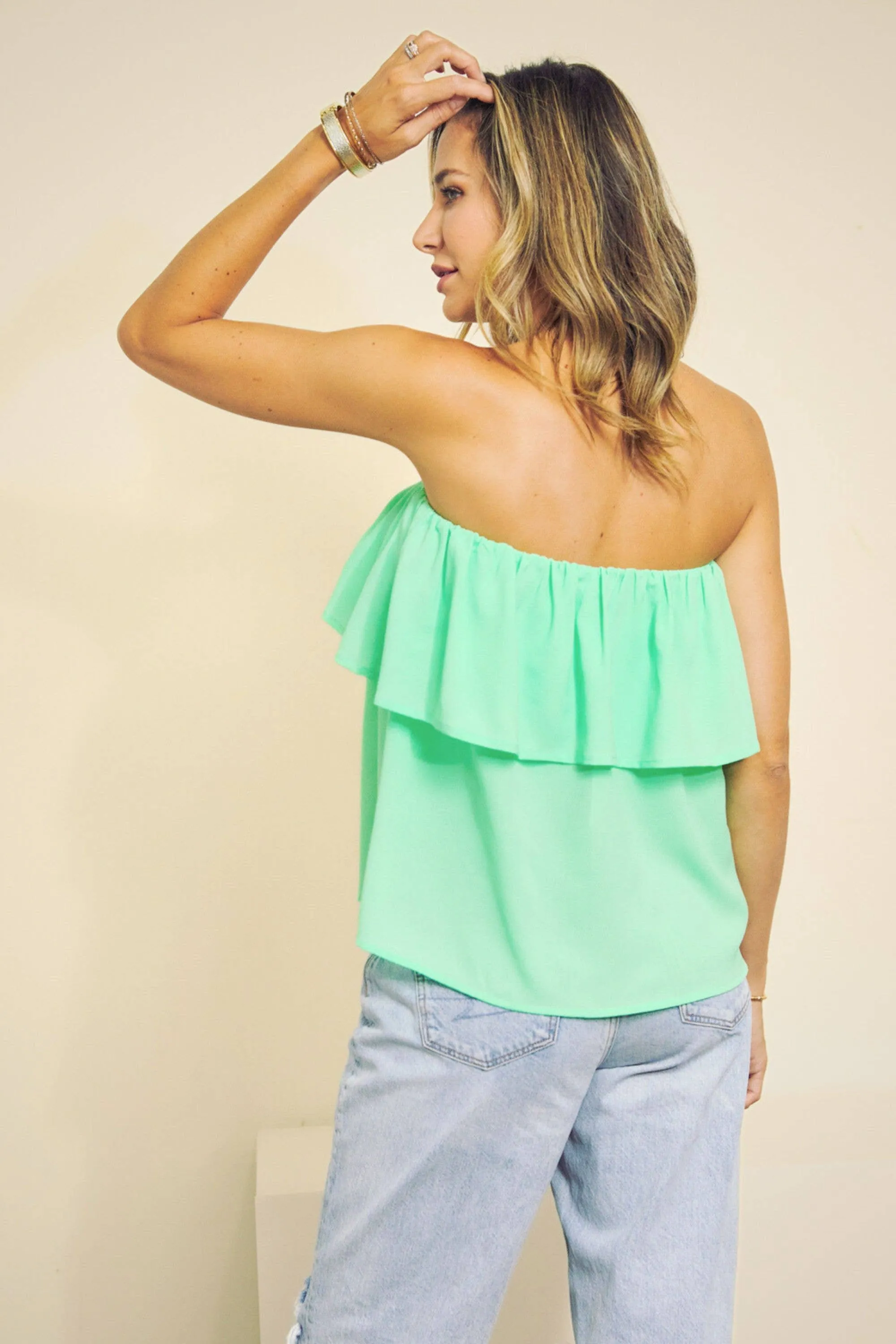 Strapless Ruffle Detail Chelsea Chiffon Blouse