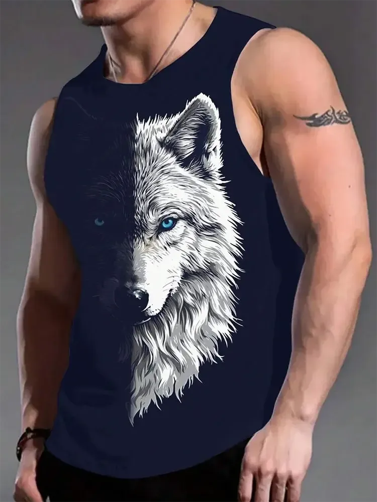 Street Fashion Personality Wolf Print Men's Tank Top Summer Daily Casual Men's Cool Tank Top Outdoor Sports Men's Tank Top