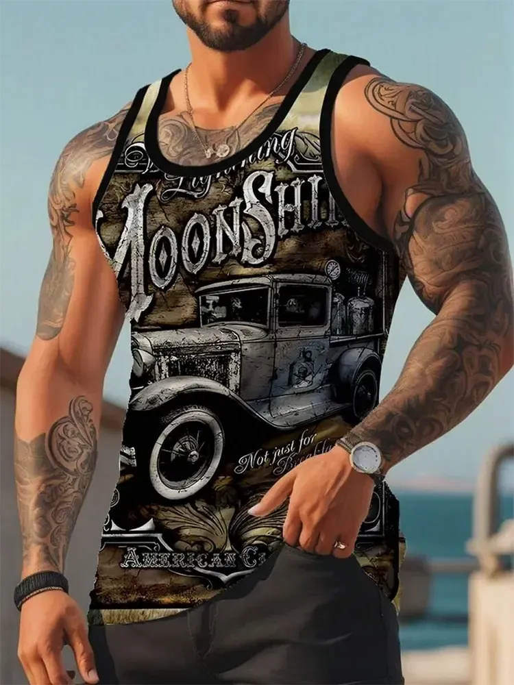 Street Fashion Personality Wolf Print Men's Tank Top Summer Daily Casual Men's Cool Tank Top Outdoor Sports Men's Tank Top