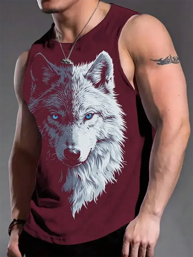 Street Fashion Personality Wolf Print Men's Tank Top Summer Daily Casual Men's Cool Tank Top Outdoor Sports Men's Tank Top