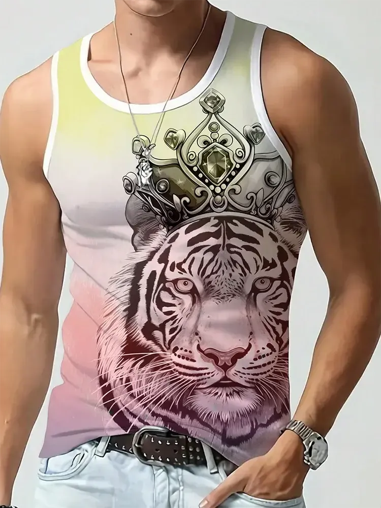 Street Fashion Personality Wolf Print Men's Tank Top Summer Daily Casual Men's Cool Tank Top Outdoor Sports Men's Tank Top