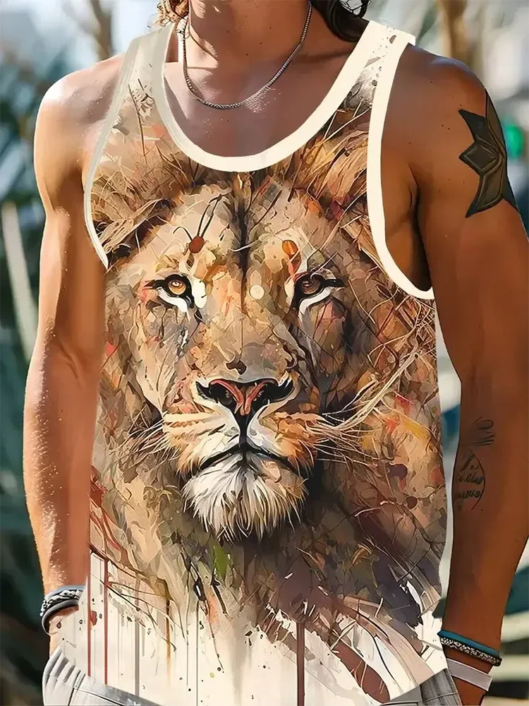 Street Fashion Personality Wolf Print Men's Tank Top Summer Daily Casual Men's Cool Tank Top Outdoor Sports Men's Tank Top