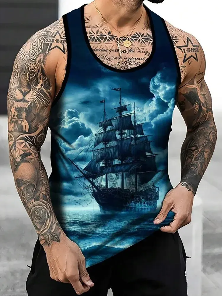Street Fashion Personality Wolf Print Men's Tank Top Summer Daily Casual Men's Cool Tank Top Outdoor Sports Men's Tank Top