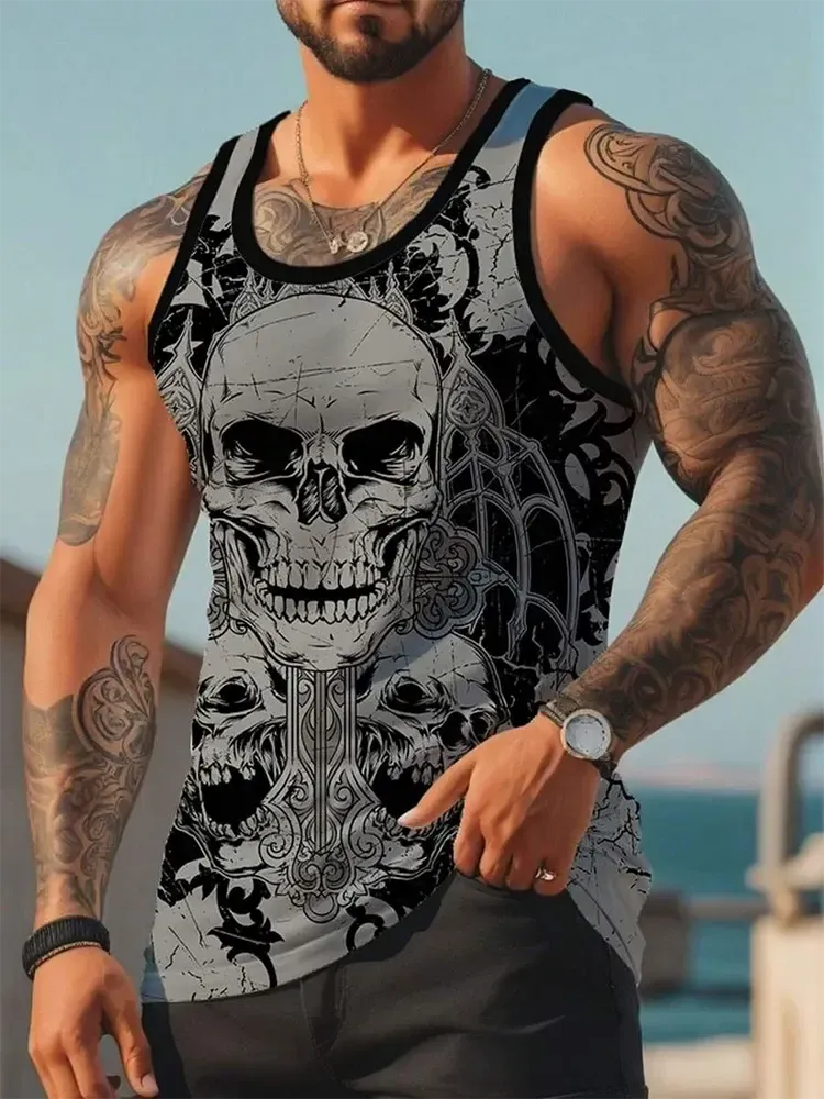 Street Fashion Personality Wolf Print Men's Tank Top Summer Daily Casual Men's Cool Tank Top Outdoor Sports Men's Tank Top